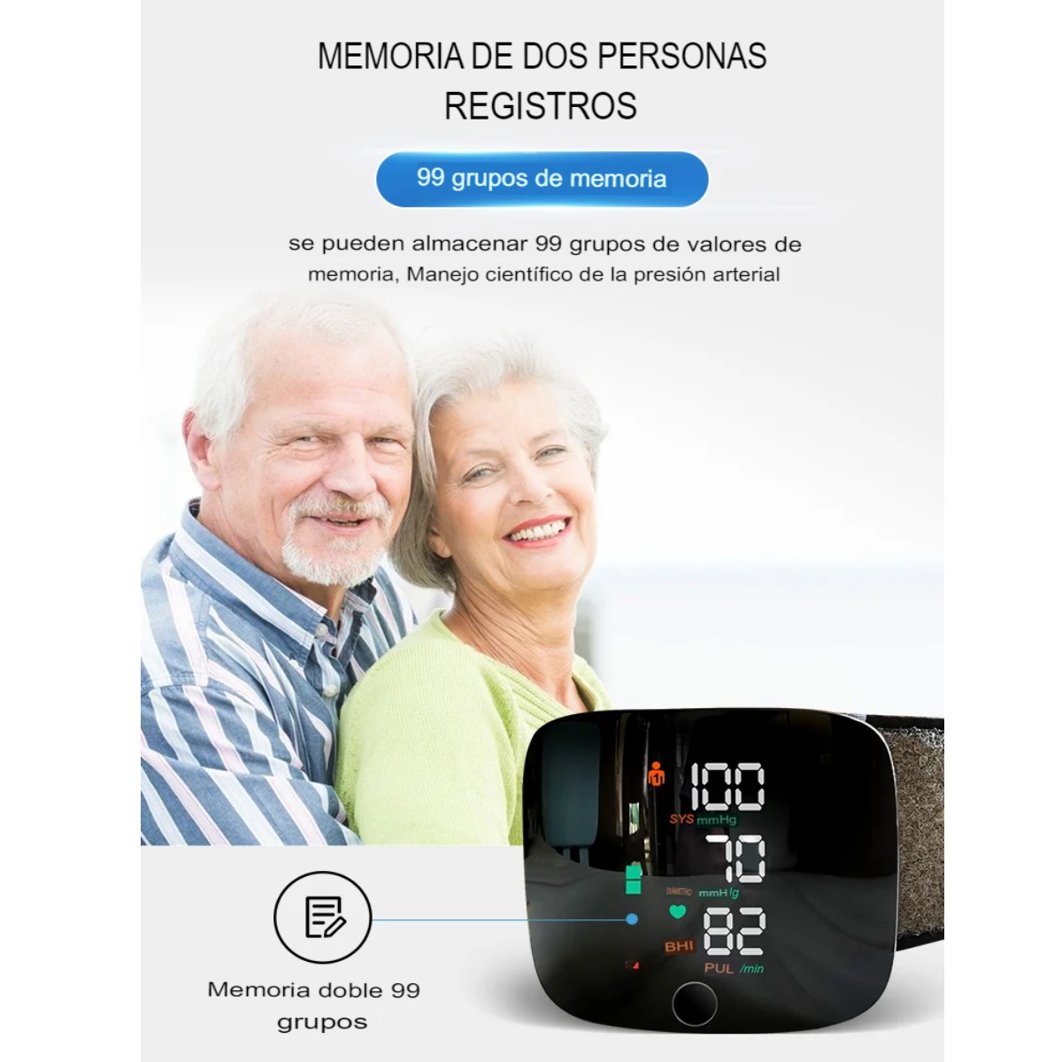  Monitor de presión arterial muñeca voz recargable USB pantalla led Touch pulsera digital familiar