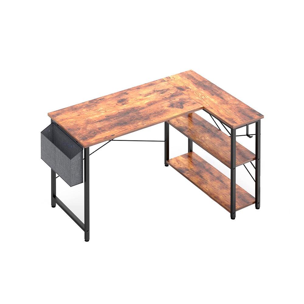 Ilios Innova Escritorio para computadora con estantería de 3 Niveles y Bolsa de Almacenamiento Lateral estación de Trabajo Minimalista Estación de trabajo Home Office 