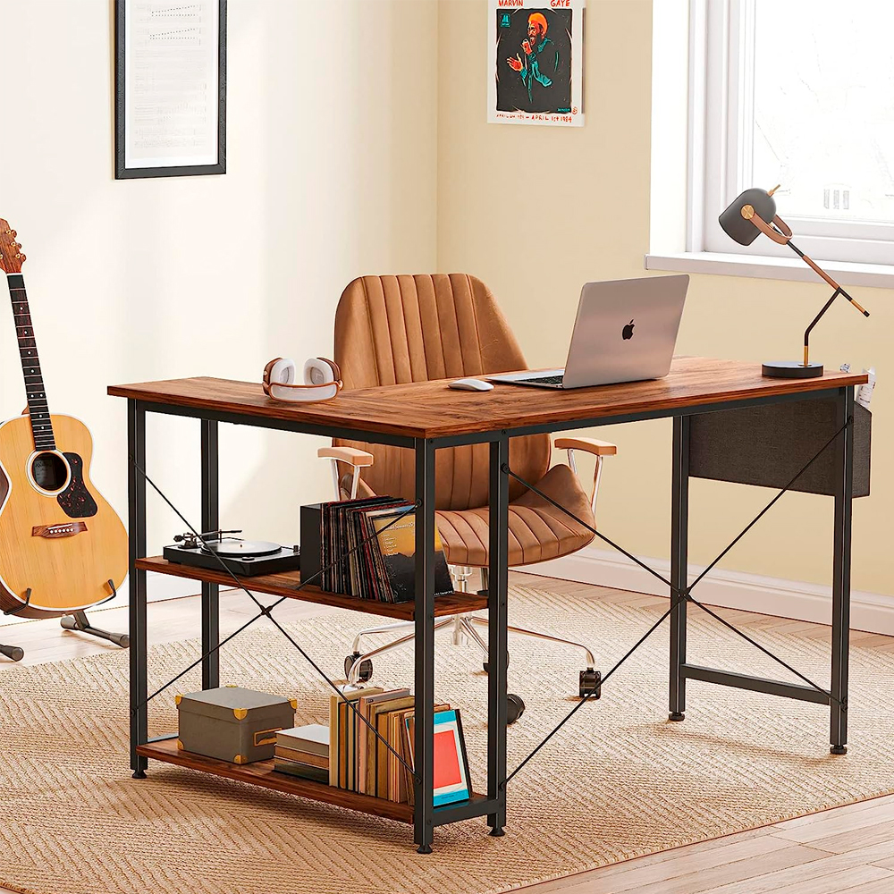 Ilios Innova Escritorio para computadora con estantería de 3 Niveles y Bolsa de Almacenamiento Lateral estación de Trabajo Minimalista Estación de trabajo Home Office 
