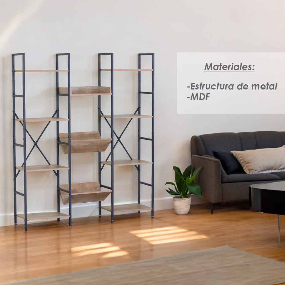 Ilios Innova | Librero Organizado de 3 Cuerpos, Metal y Madera, Mueble Multifuncional con un gran diseño
