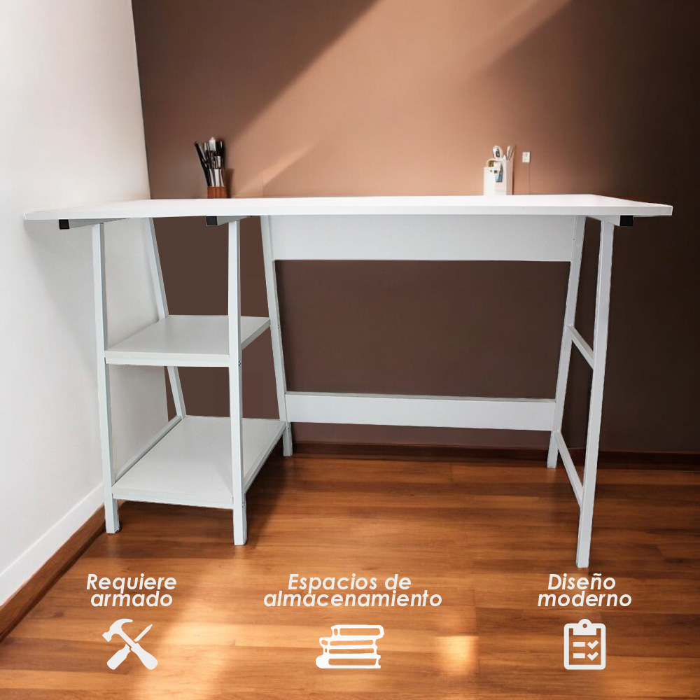 Ilios Innova | Elegante y Resistente Escritorio con Repisas | Mueble de Trabajo para el hogar y Oficina | Home Office | Amplia y Cómoda Estación de Trabajo