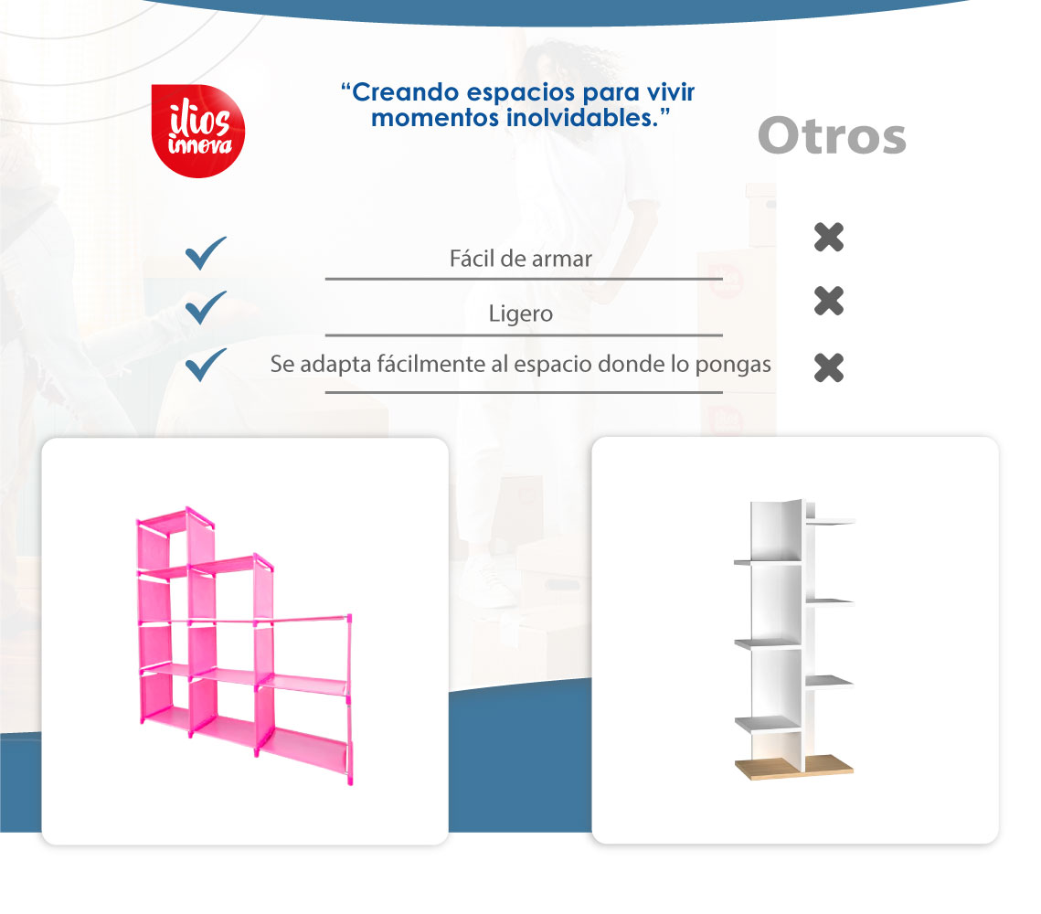 Librero Armable Ilios Innova 8 Cubos Color Rosa