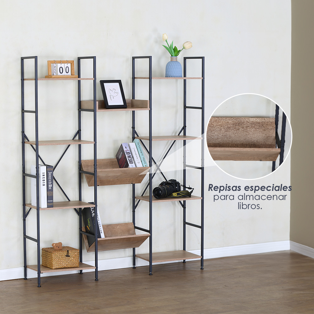Ilios Innova | Librero Organizado de 3 Cuerpos, Metal y Madera, Mueble Multifuncional con un gran diseño