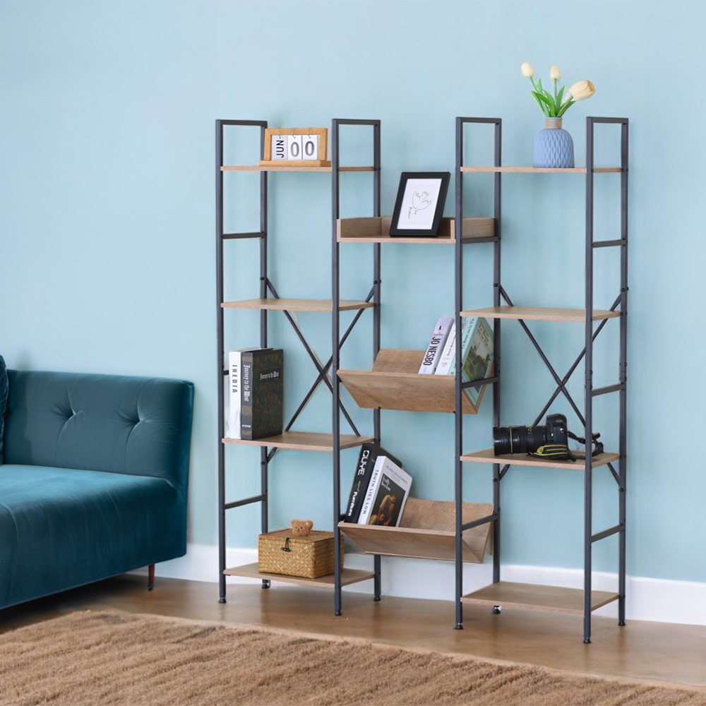 Ilios Innova | Librero Organizado de 3 Cuerpos, Metal y Madera, Mueble Multifuncional con un gran diseño