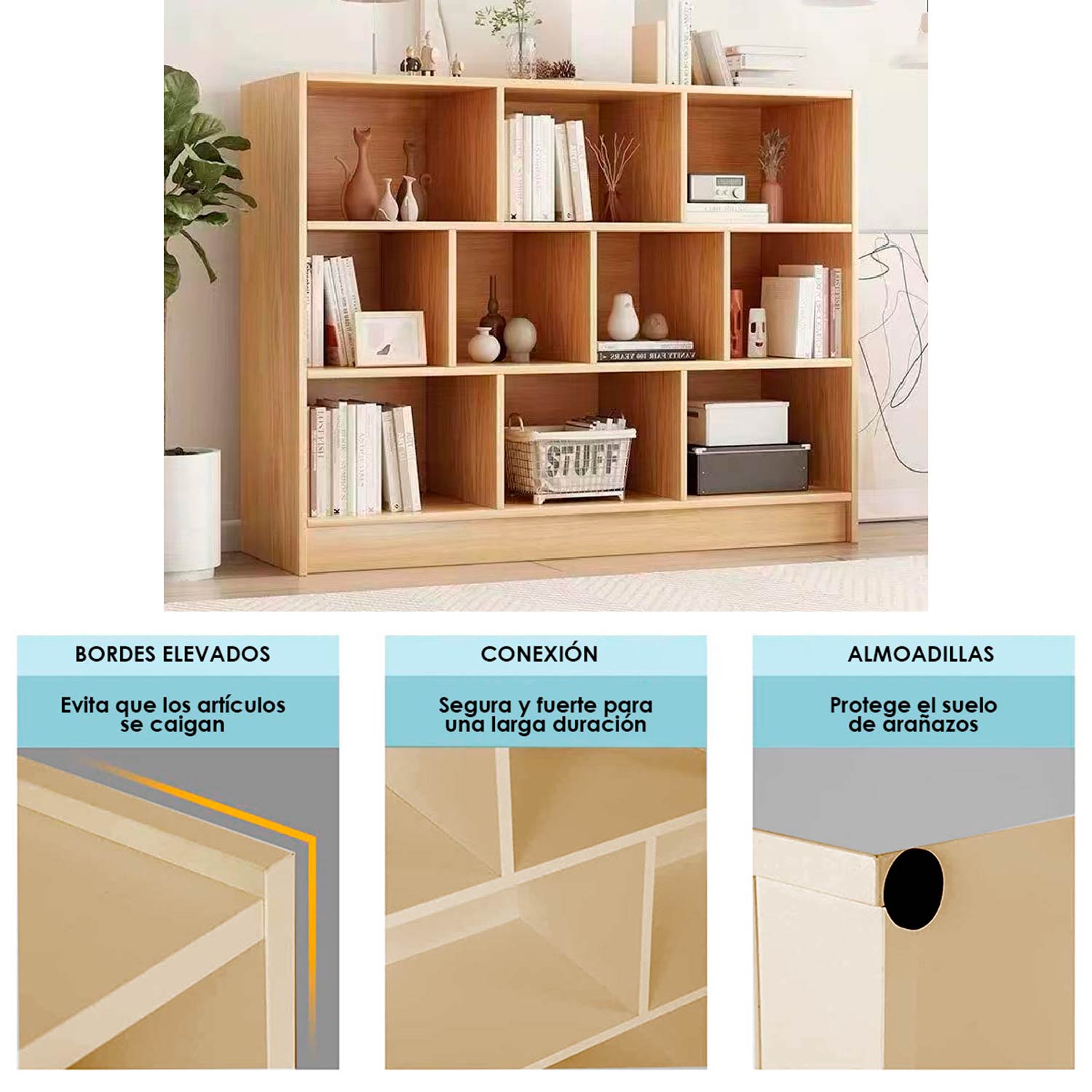 Ilios Innova | Organizador de 10 Cubos | Librero para Sala Estancia u Oficina | Estante Multifuncional