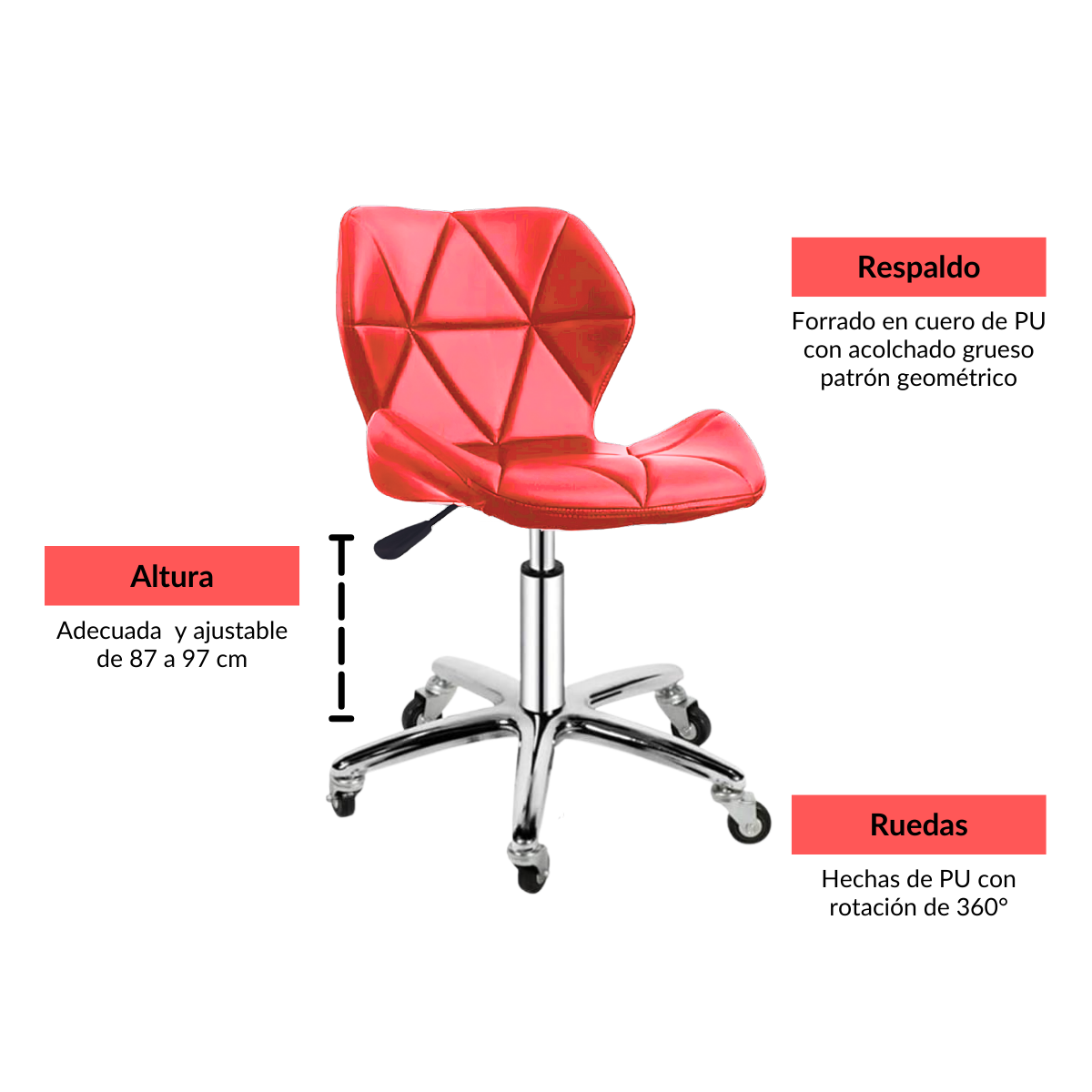 Silla Para Oficina Ilios Innova Respaldo Geométrico Color Rojo