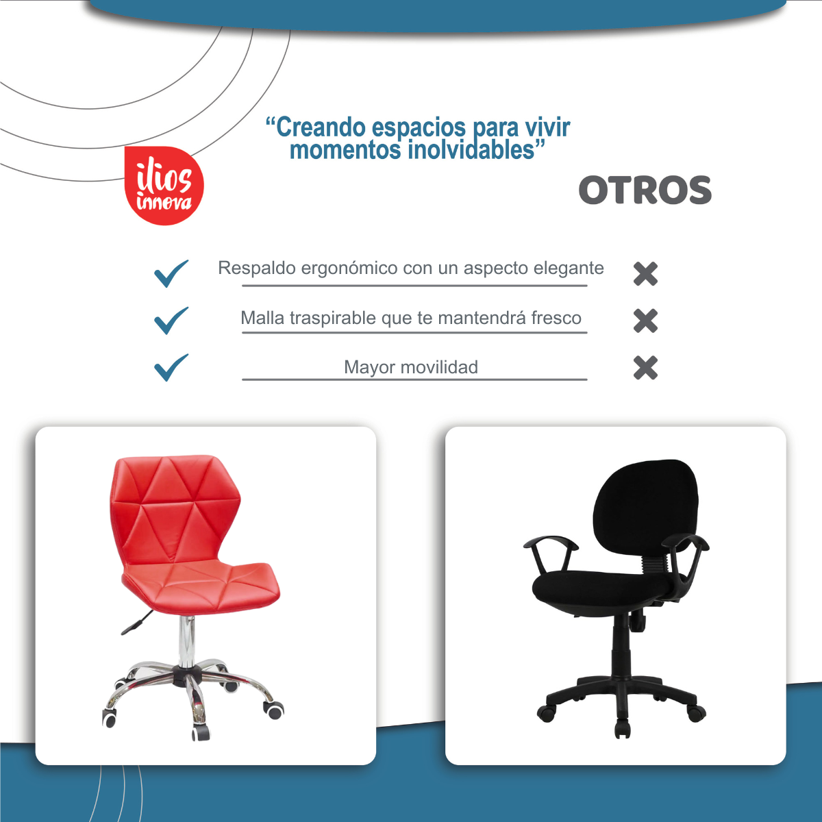 Silla Para Oficina Ilios Innova Respaldo Geométrico Color Rojo