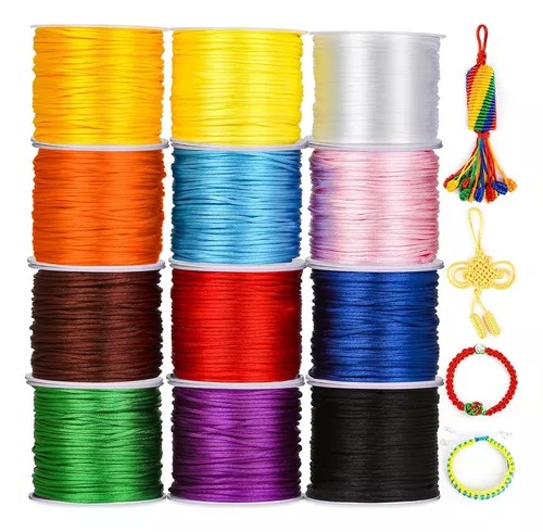 12 Rollos-hilo Chino 0.8mm,hilo Pulseras,múltiples Colores