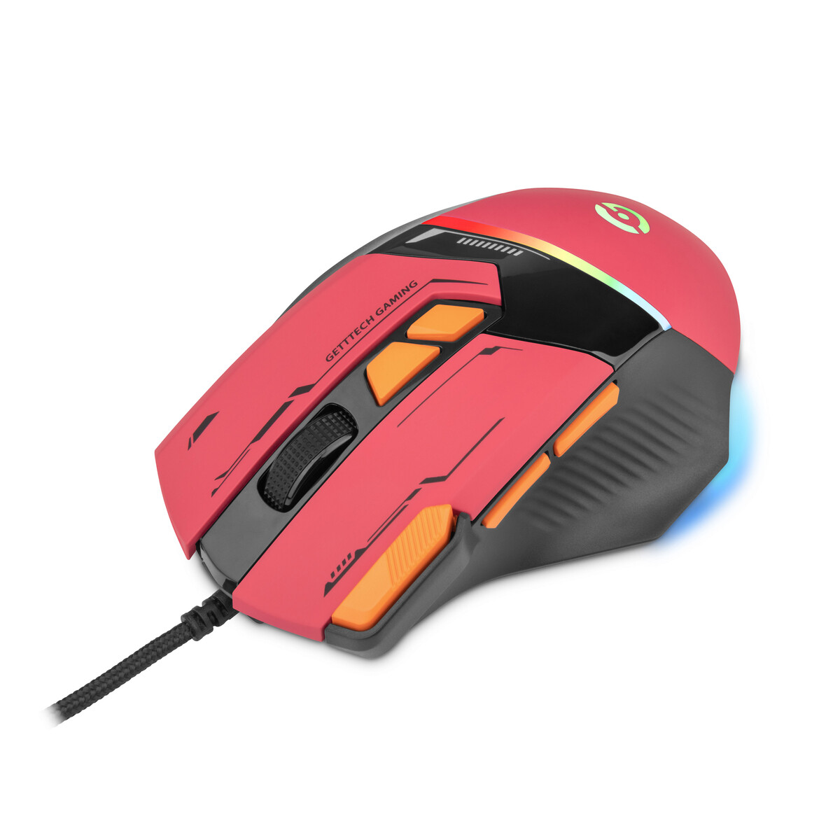 Mouse Gamer Ergonómico Getttech GPM-RGBWR-G1-RD, Alámbrico, USB, 7200DPI, Naranja/Rojo
