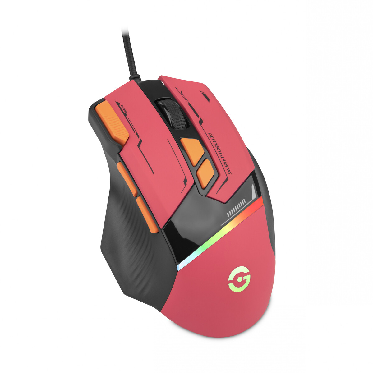 Mouse Gamer Ergonómico Getttech GPM-RGBWR-G1-RD, Alámbrico, USB, 7200DPI, Naranja/Rojo