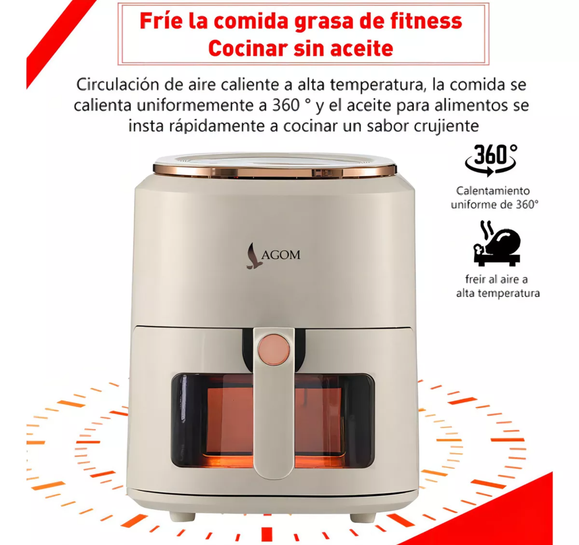 Freidora De Aire Lagom Af335 Sin Aceite Electrica Digital Air Fryer 7.5l Con Ventana Visible 1400w 10 Programas De Cocción 200°c Temperatura Ajustable Calentamiento De Circulación 360° Pantalla Táctil