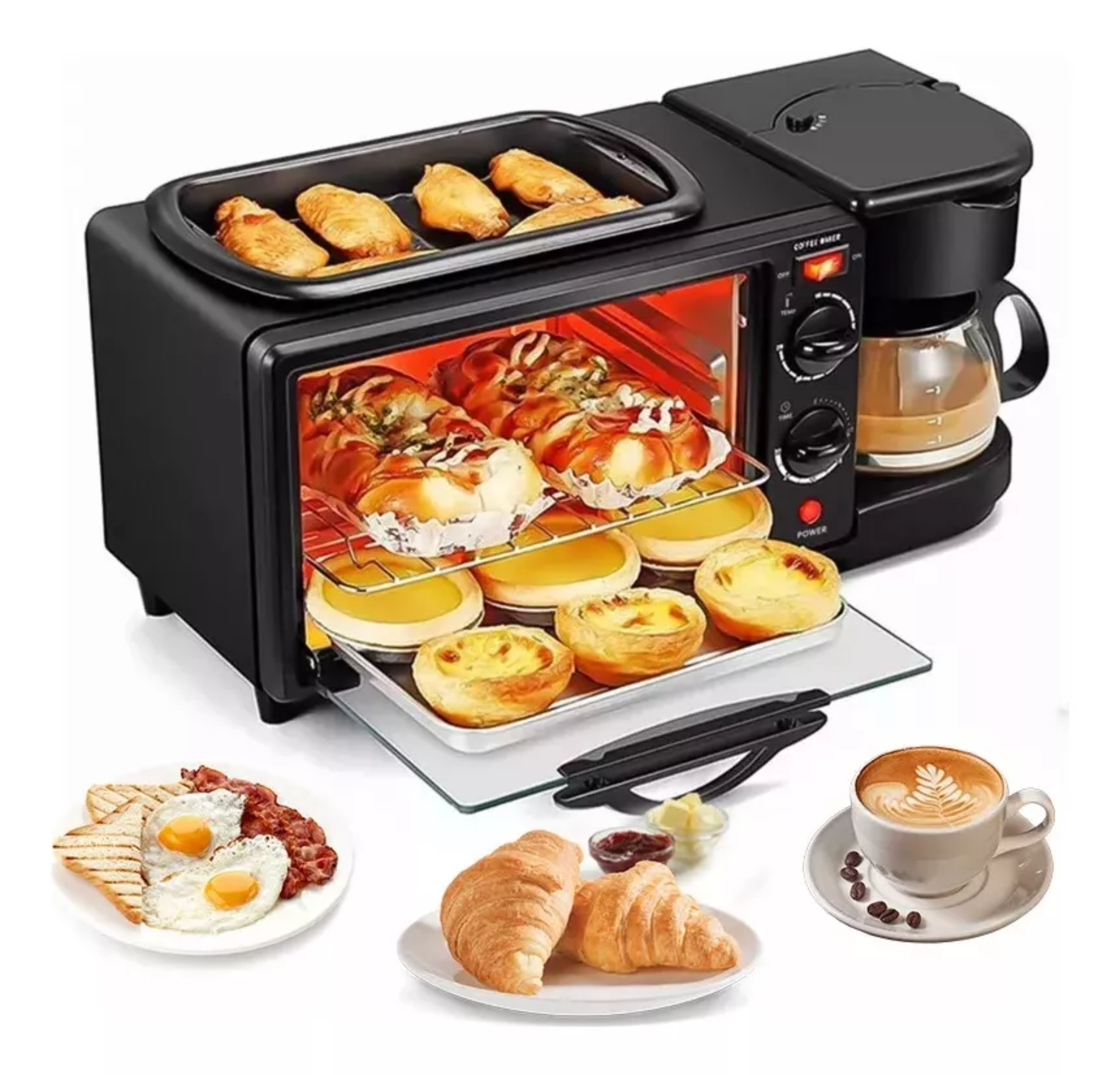 Centro De Desayuno 3 En 1 Horno Tostadora Cafetera Plancha