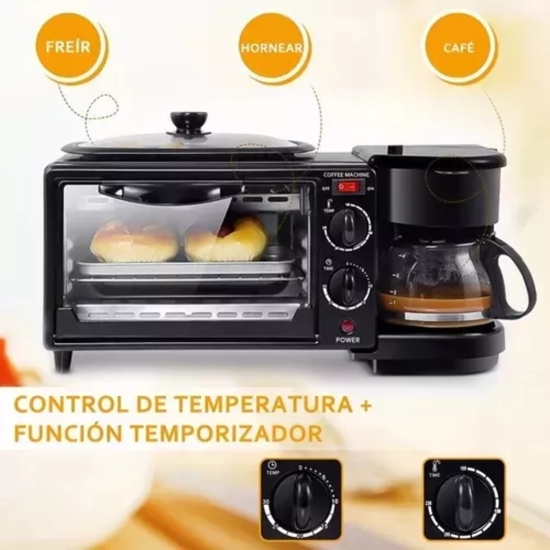 Centro De Desayuno 3 En 1 Horno Tostadora Cafetera Plancha
