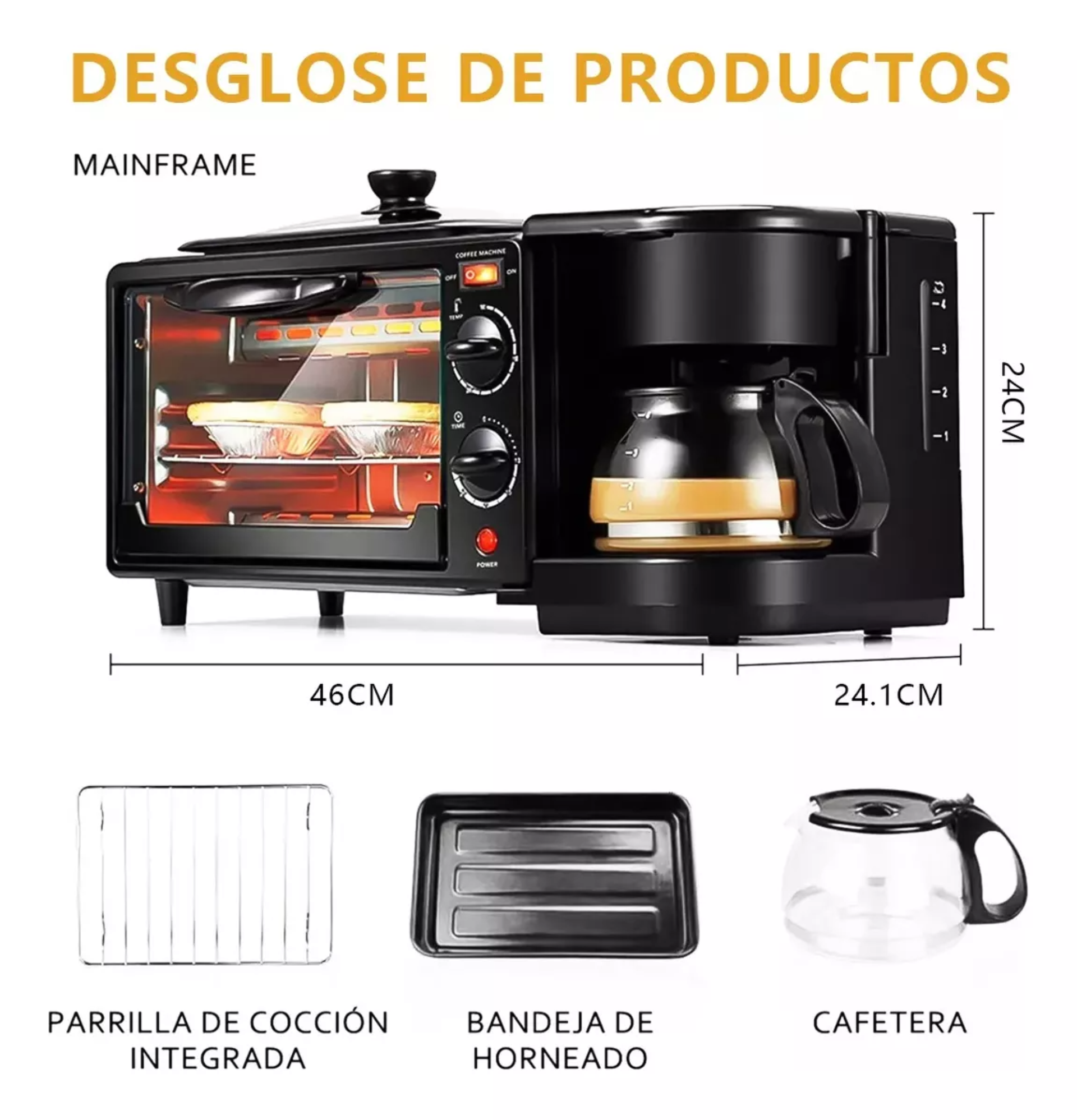 Centro De Desayuno 3 En 1 Horno Tostadora Cafetera Plancha