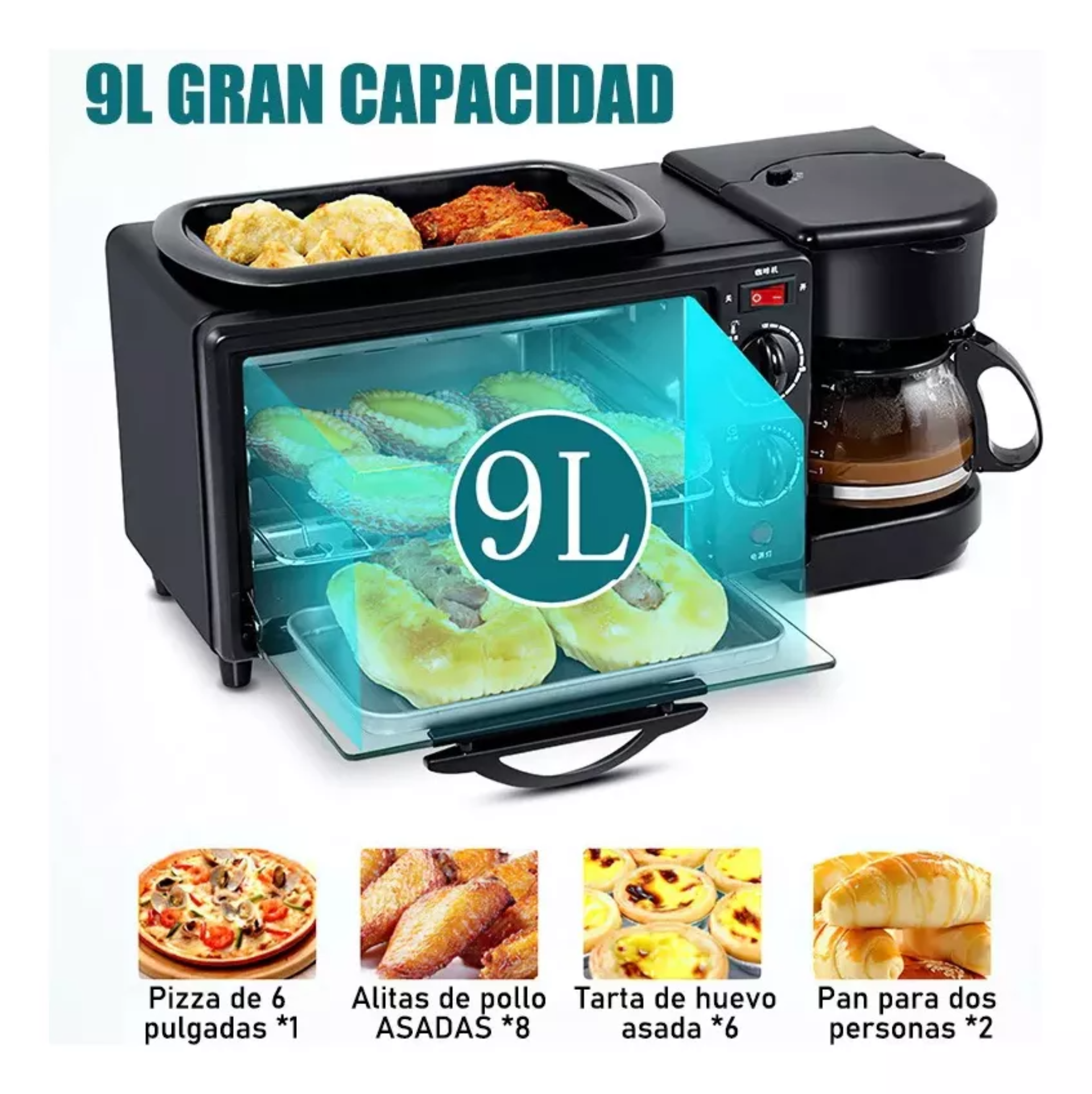 Centro De Desayuno 3 En 1 Horno Tostadora Cafetera Plancha