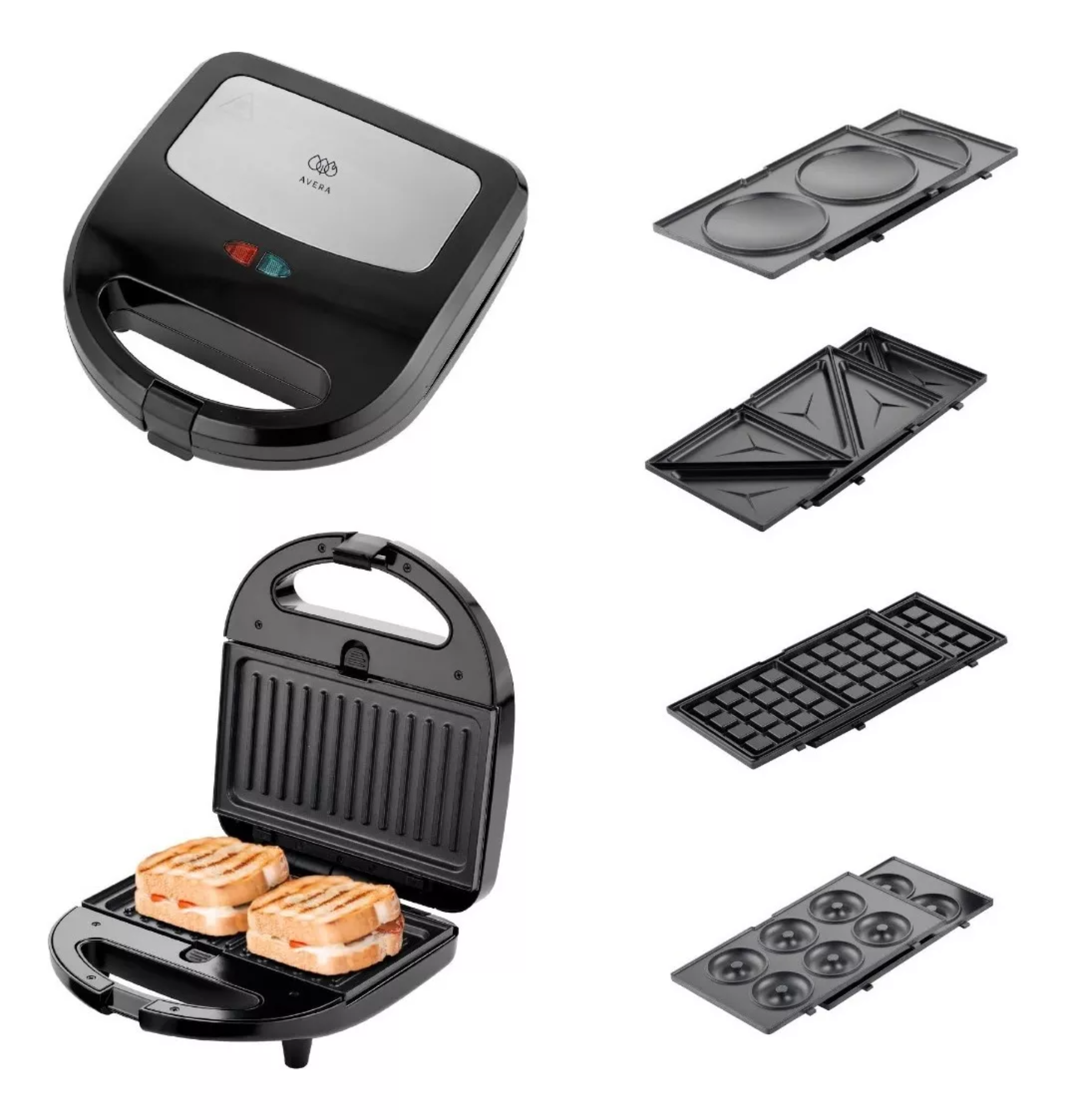Avera Sandwichera 5 En 1 Con Distintos Moldes Waflera Sw01 Color Negro