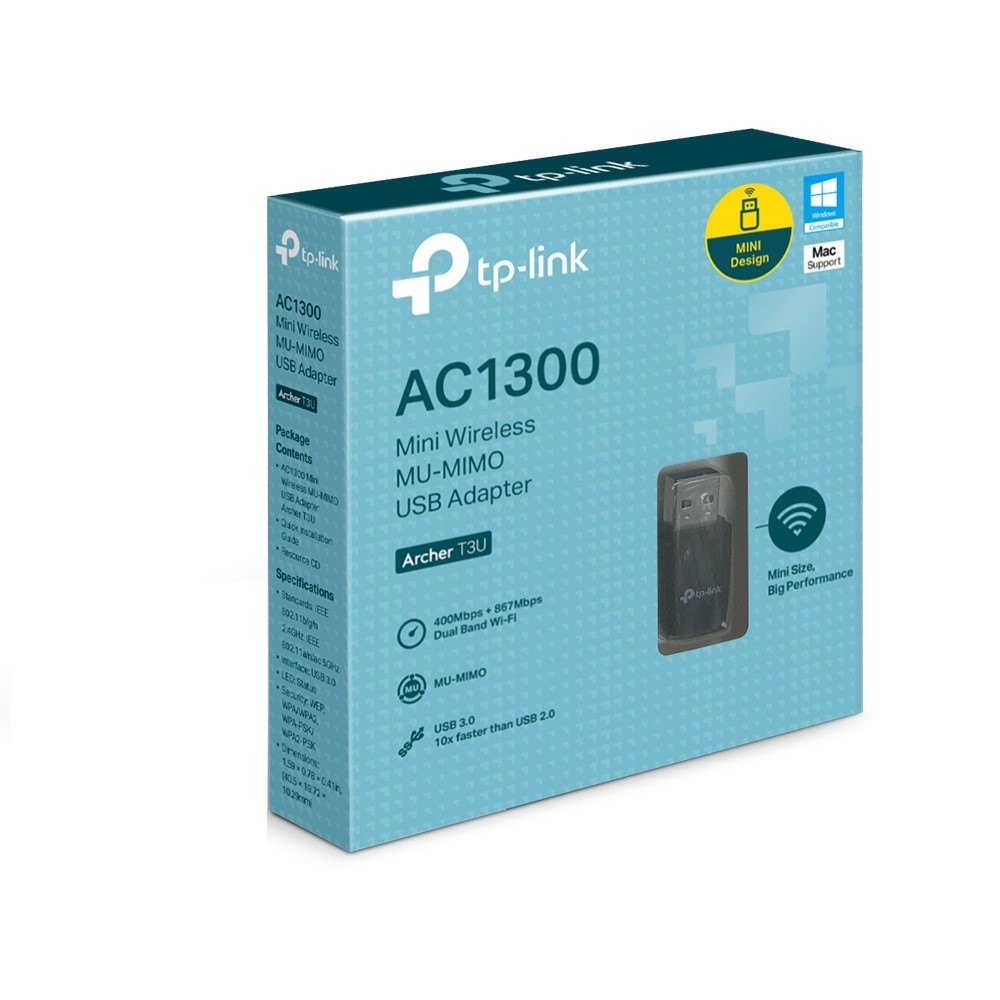 TP-Link Adaptador de Red USB Archer T3U, Inalámbrico, WLAN, 1267 Mbit/s, 2.4/5GHz. 