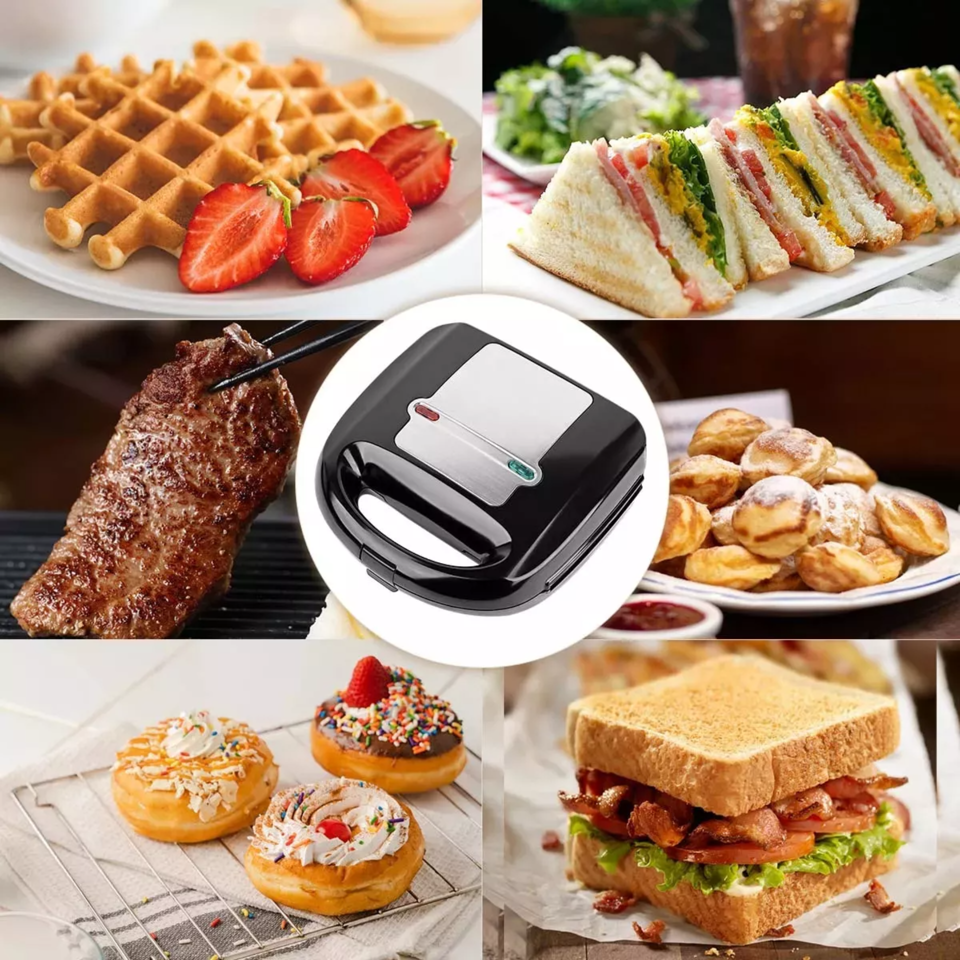 Sandwichera Con 6 Distintos Moldes De Antiadherentes Waflera