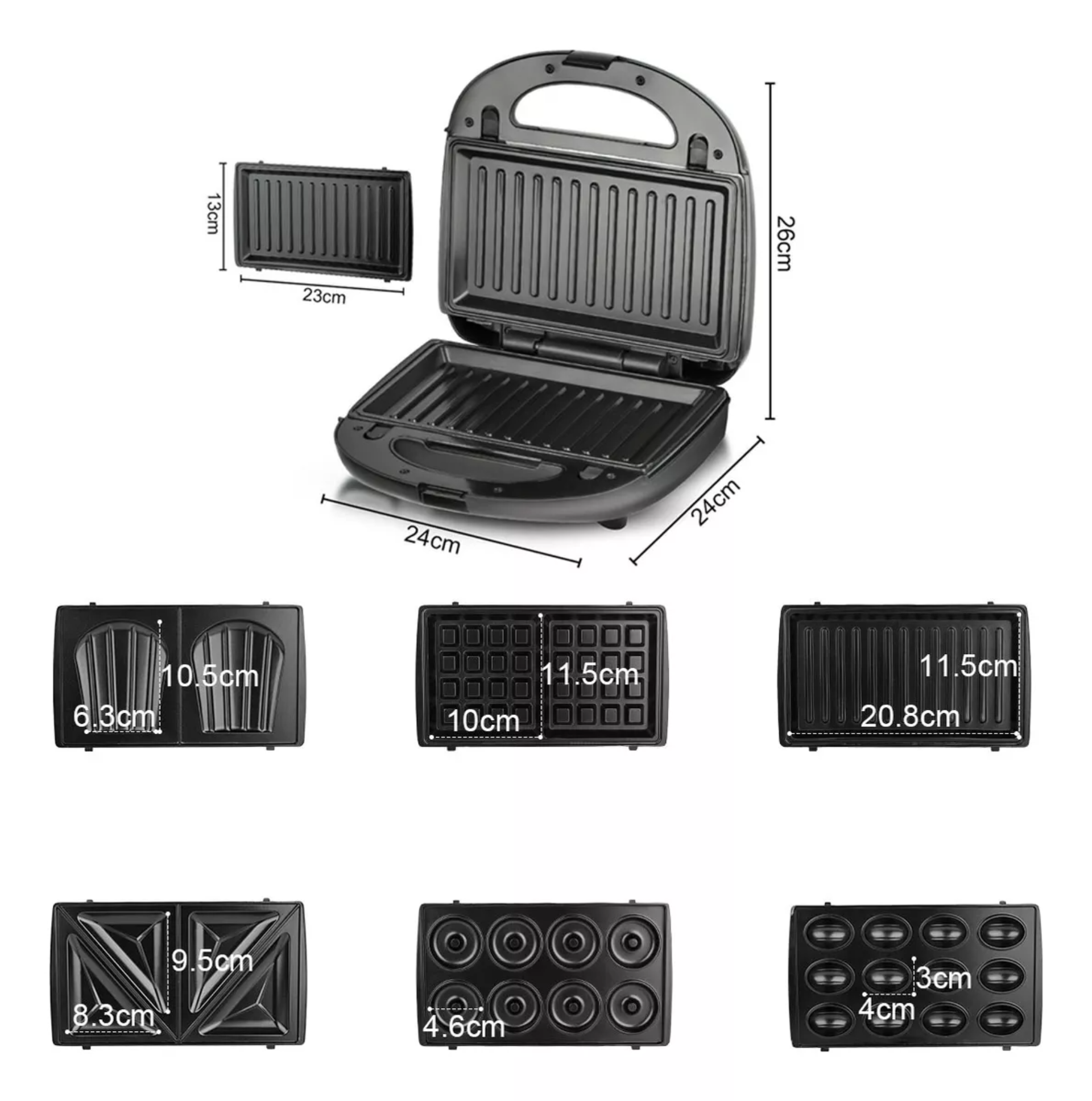 Sandwichera Con 6 Distintos Moldes De Antiadherentes Waflera