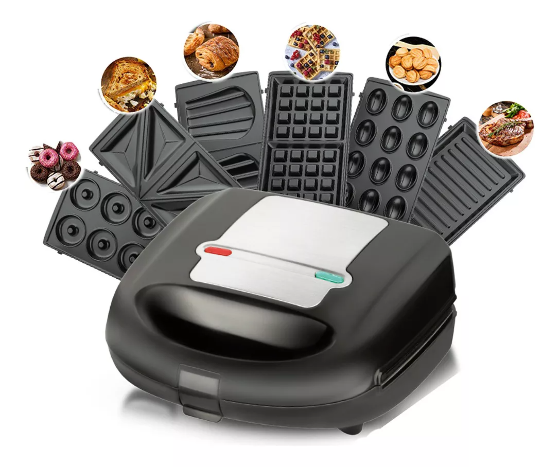 Sandwichera Con 6 Distintos Moldes De Antiadherentes Waflera