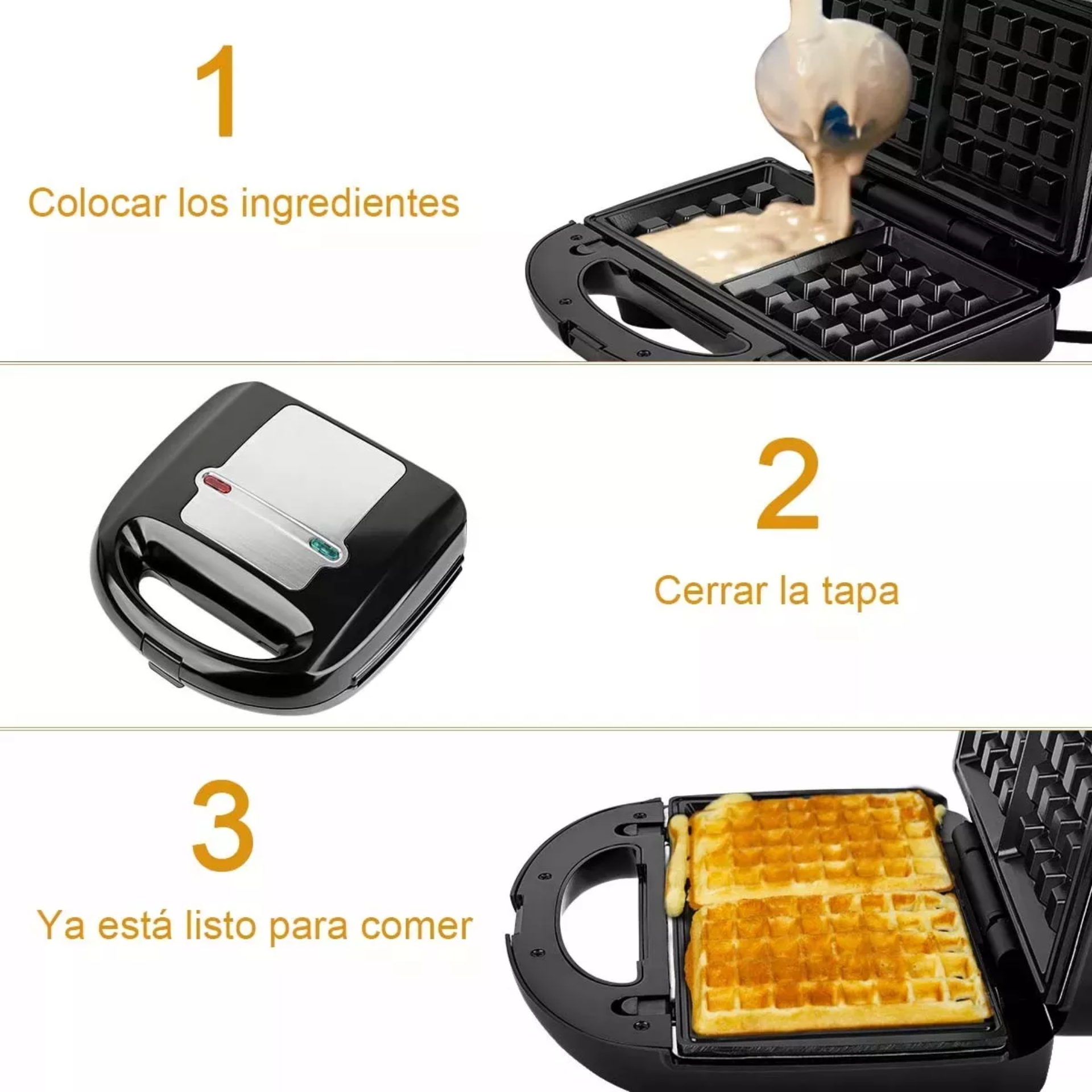 Sandwichera Con 6 Distintos Moldes De Antiadherentes Waflera