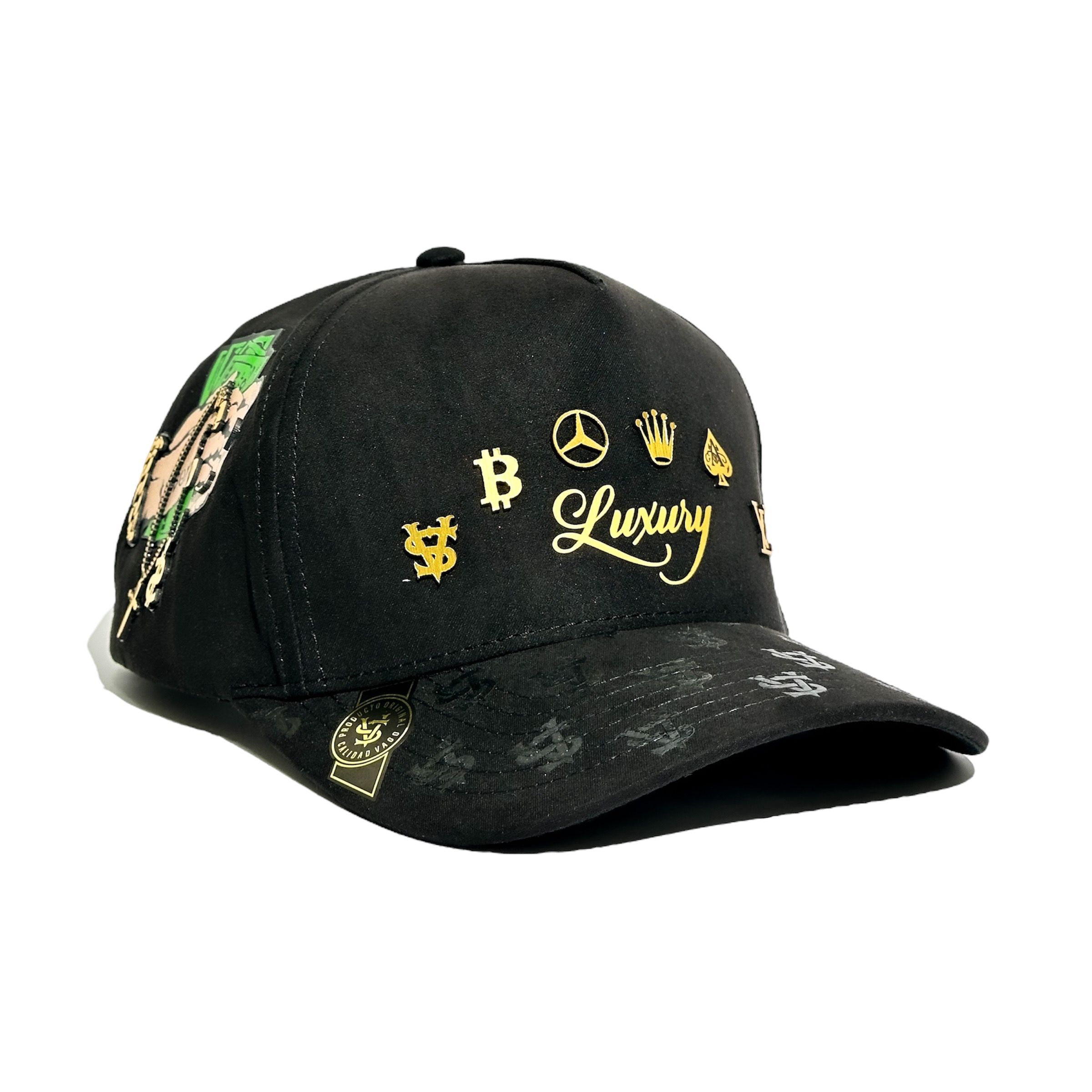 VAGO Style LUXURY Gorra Unica Artesanal Negra de Gamuza Ajustable con Visera Curva