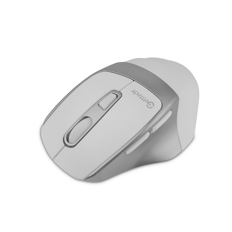 Mouse Ergonómico Getttech Wireless 6D Office, Inalámbrico, Bluetooth, USB, 7200DPI, Plata/Blanco
