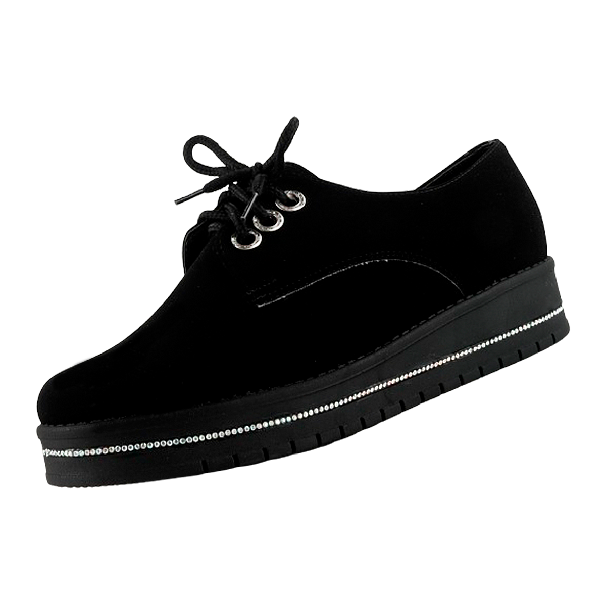 Zapato Niña Escolar Negro Gamuza Mujer Moda Casual 1220-N