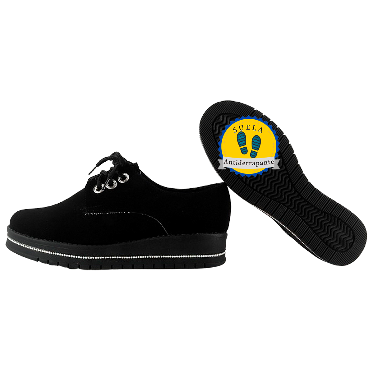 Zapato Niña Escolar Negro Gamuza Mujer Moda Casual 1220-N