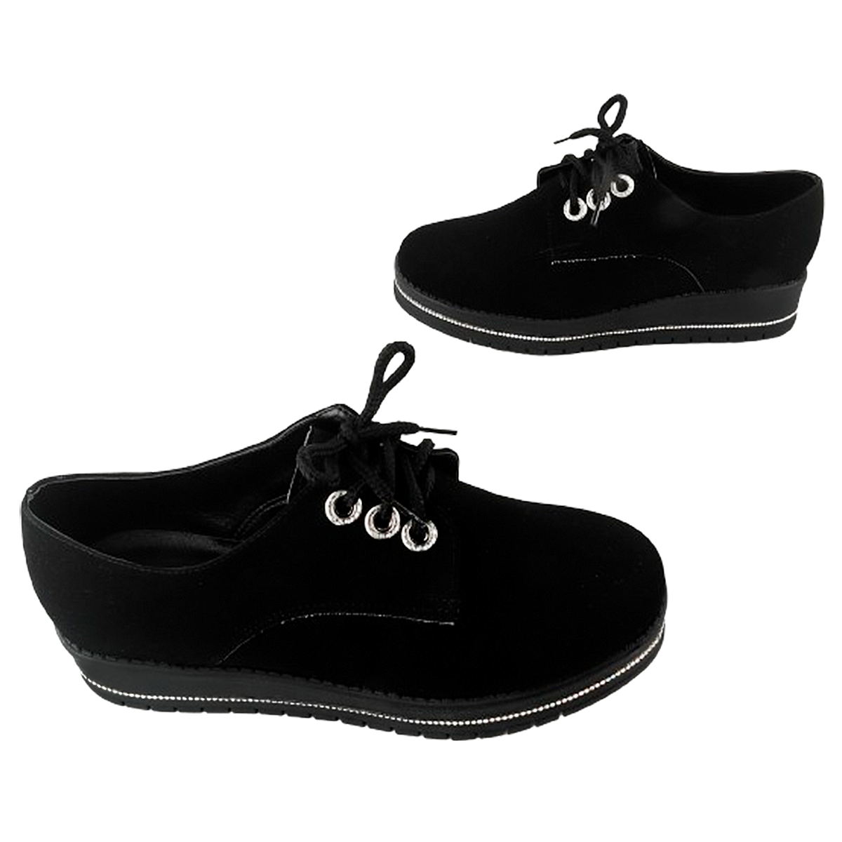 Zapato Niña Escolar Negro Gamuza Mujer Moda Casual 1220-N