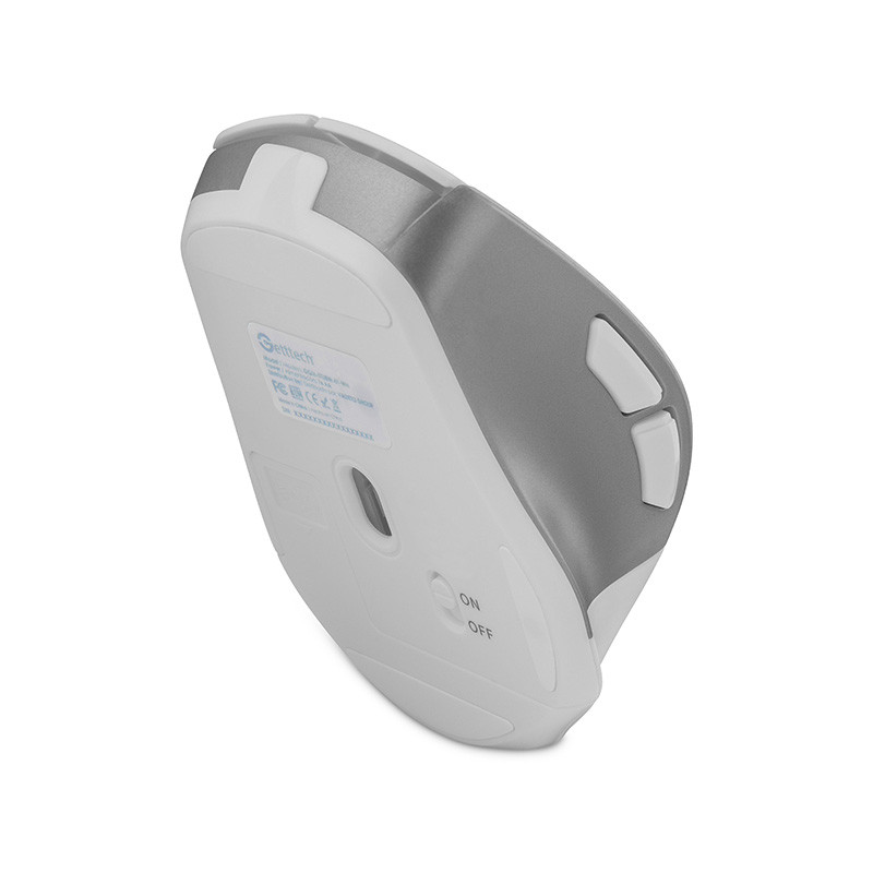Mouse Ergonómico Getttech Wireless 6D Office, Inalámbrico, Bluetooth, USB, 7200DPI, Plata/Blanco
