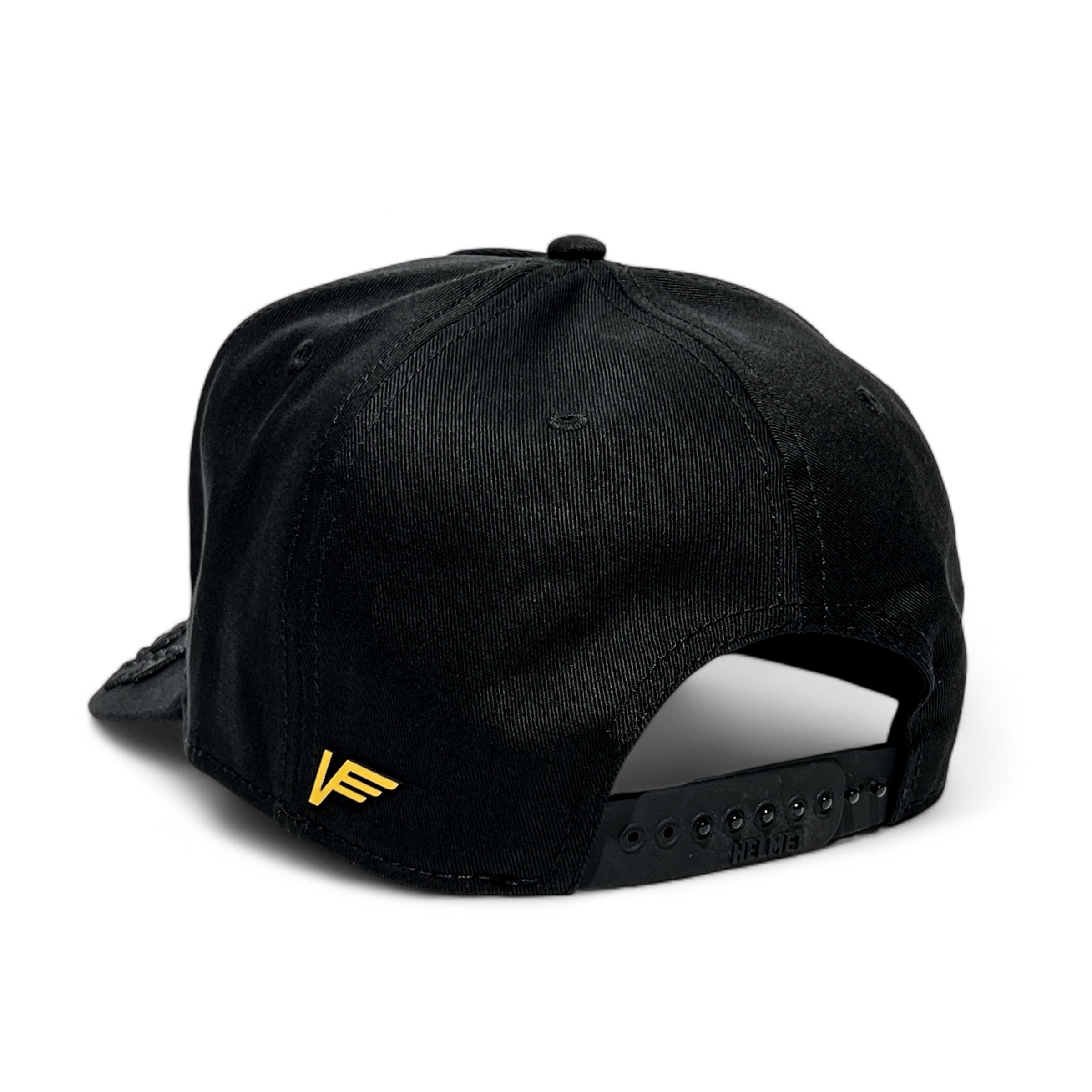 VAGO Style SAN JUDAS Gorra Unica Artesanal Negra Ajustable con Visera Curva con Laureles Negros