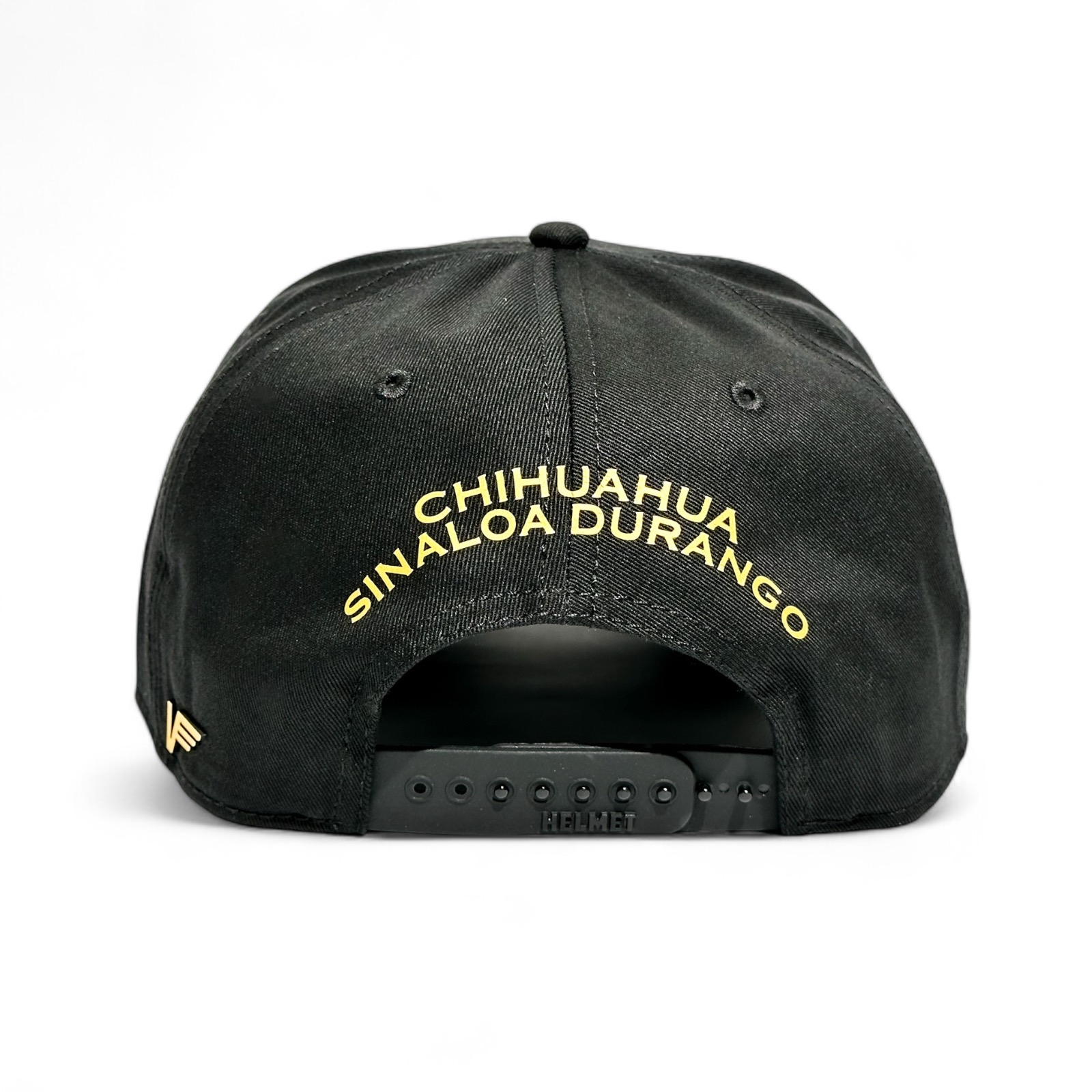 VAGO Style TRIANGULO DORADO Gorra Unica Artesanal Negra Ajustable con Visera Curva con Laureles Negros