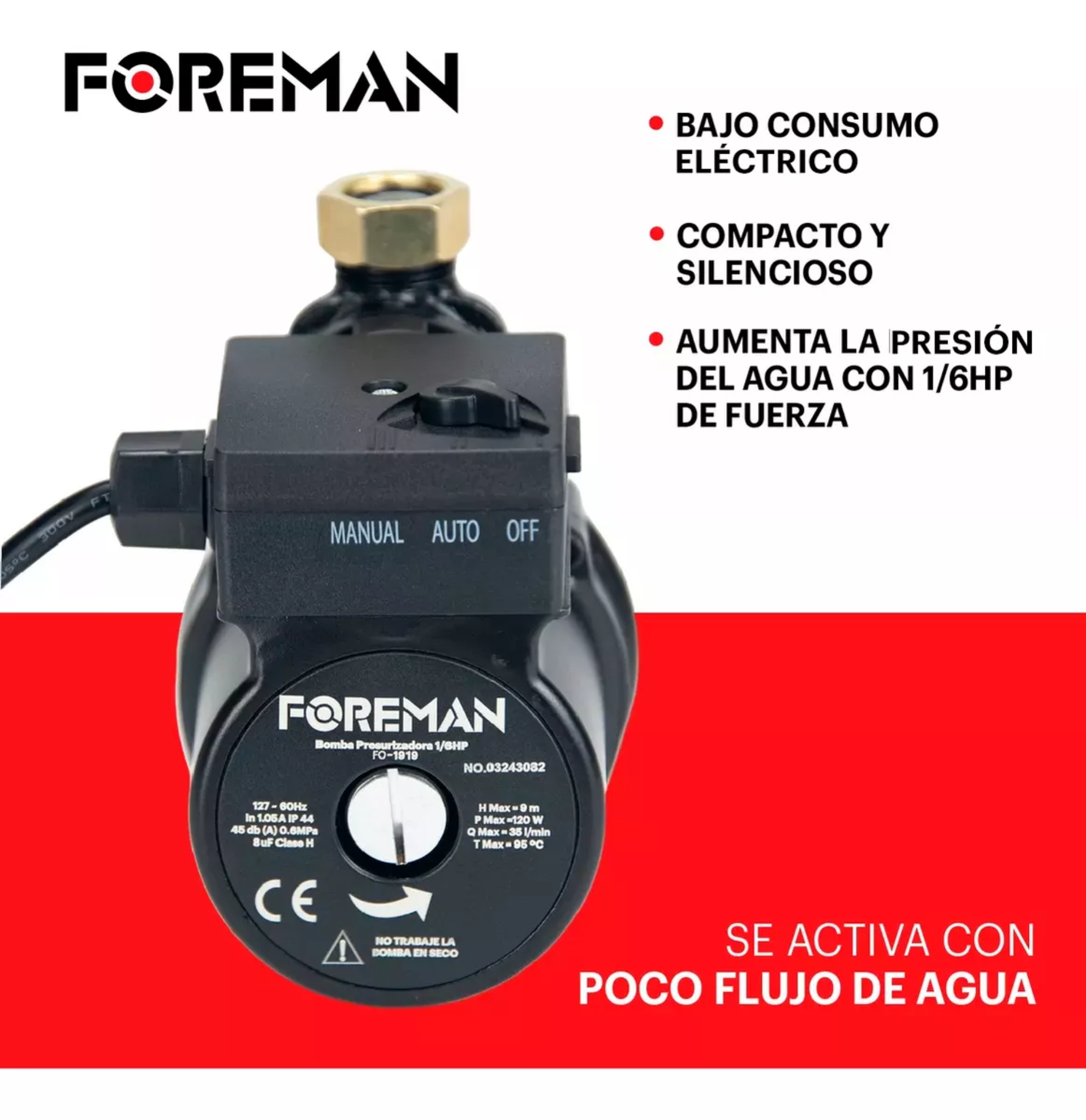 Bomba Presurizadora 1 Servicio 120w 1/6hp 35l/min 120v 60hz
