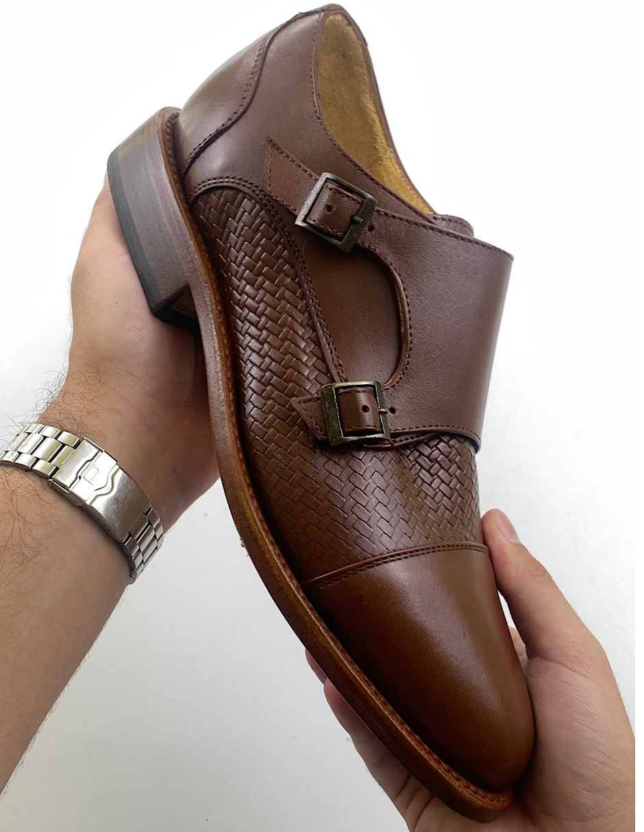 Zapato De Doble Hebilla de Piel Bordada para Hombre Dasalo