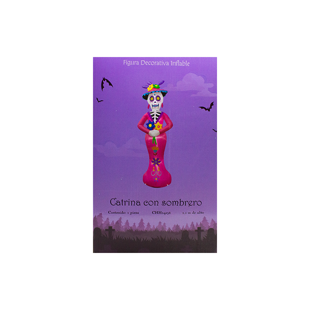 Inflable De Halloween Catrina Rosa 2.1mts Con Luz Decorativo Exterior