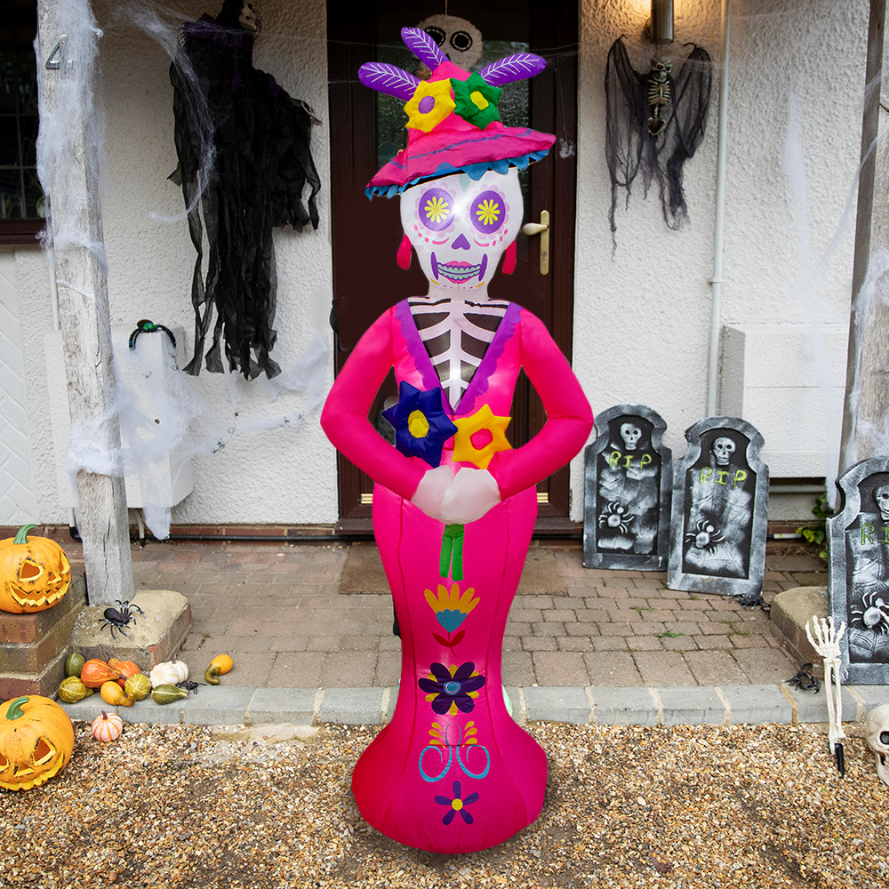 Inflable De Halloween Catrina Rosa 2.1mts Con Luz Decorativo Exterior