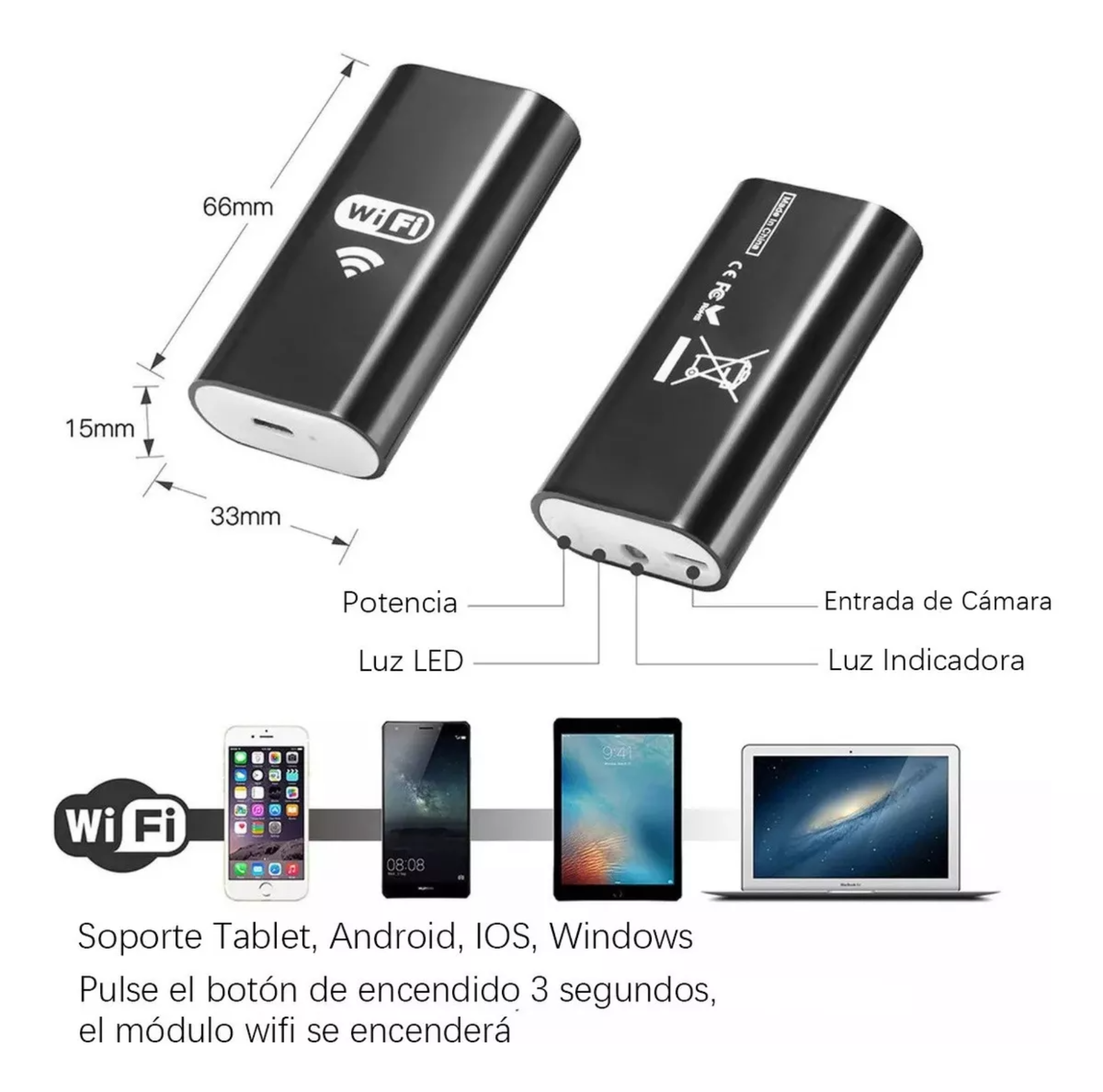 Cámara Endoscópica Para Boroscopio, Wifi, Android, Ios, Led.