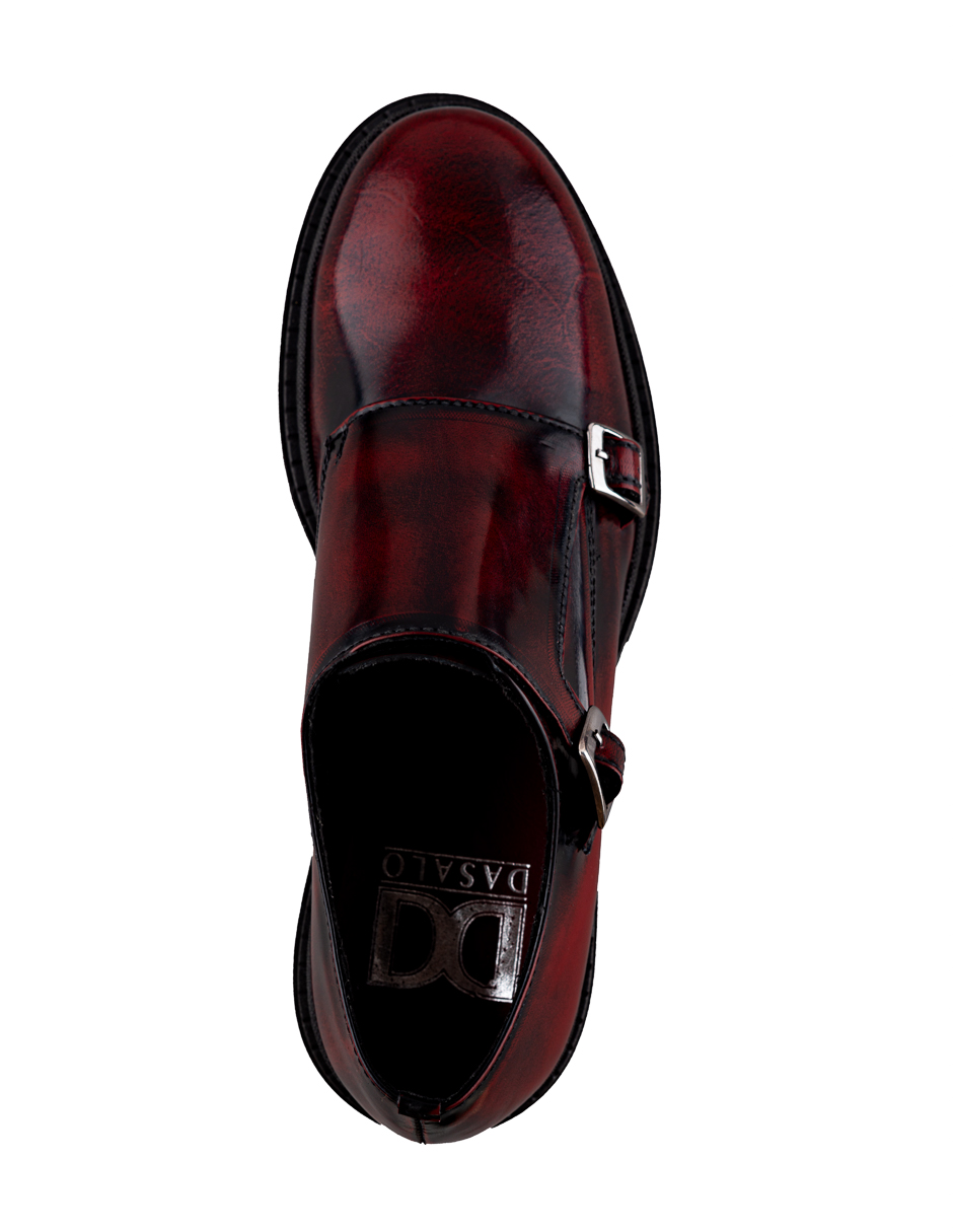 Zapato Monkstrap de Hombre en Piel Vacuno Vino con Doble Hebilla Dasalo Para Hombre