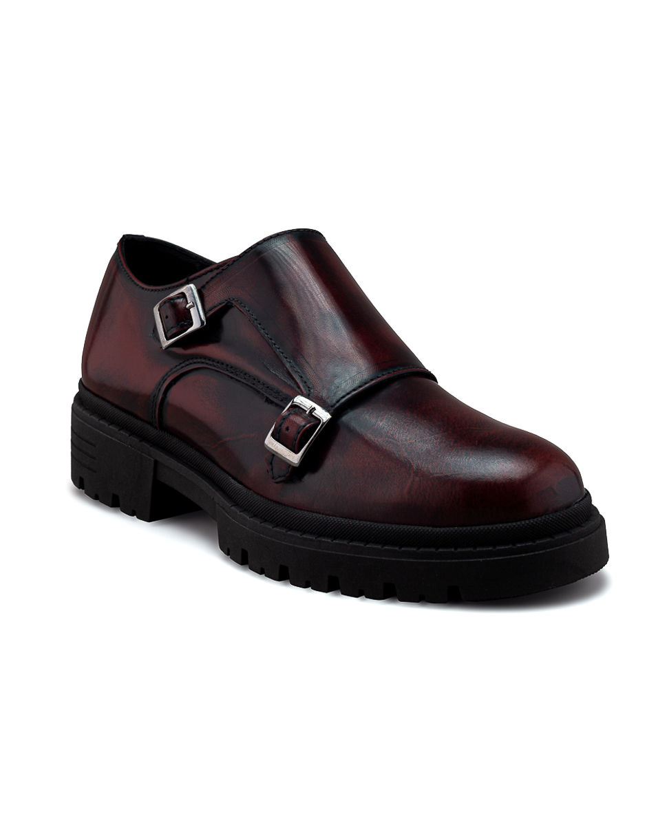 Zapato Monkstrap de Hombre en Piel Vacuno Vino con Doble Hebilla Dasalo Para Hombre