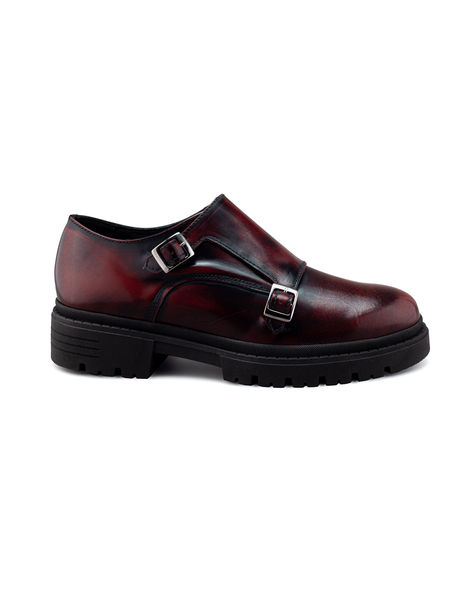 Zapato Monkstrap de Hombre en Piel Vacuno Vino con Doble Hebilla Dasalo Para Hombre