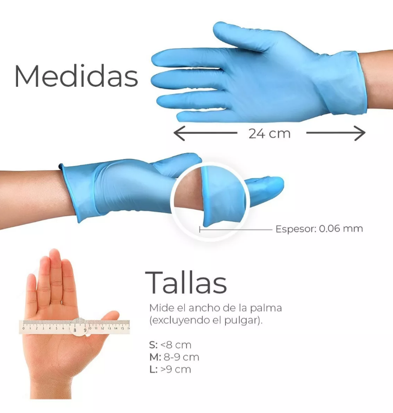 Guantes De Nitrilo Libres De Latex 100 Pz Azul Talla M