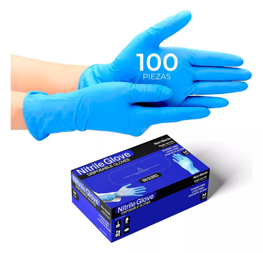 Guantes De Nitrilo Libres De Latex 100 Pz Azul Talla M