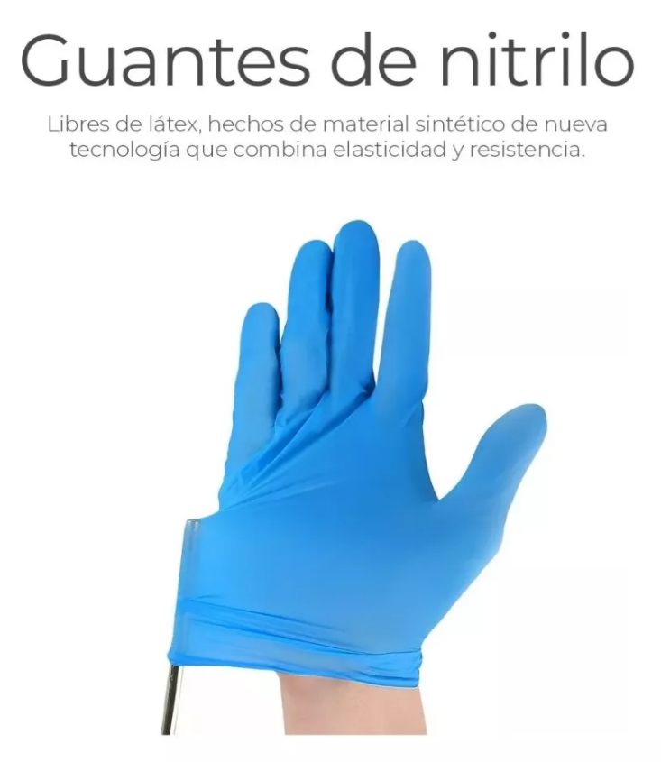 Guantes De Nitrilo Libres De Latex 100 Pz Azul Talla M