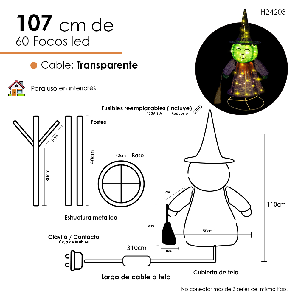  Decoraciones Metalica Halloween con Bruja  en 3D Realistas