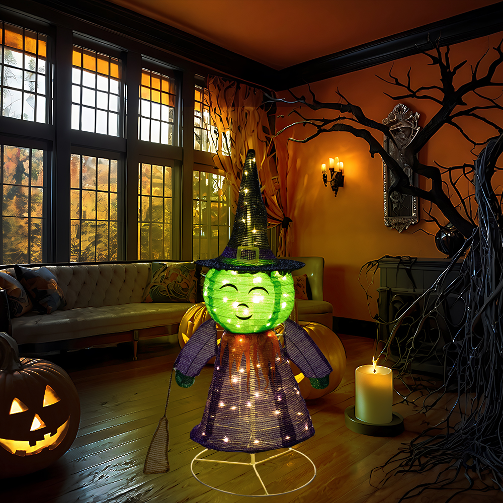  Decoraciones Metalica Halloween con Bruja  en 3D Realistas