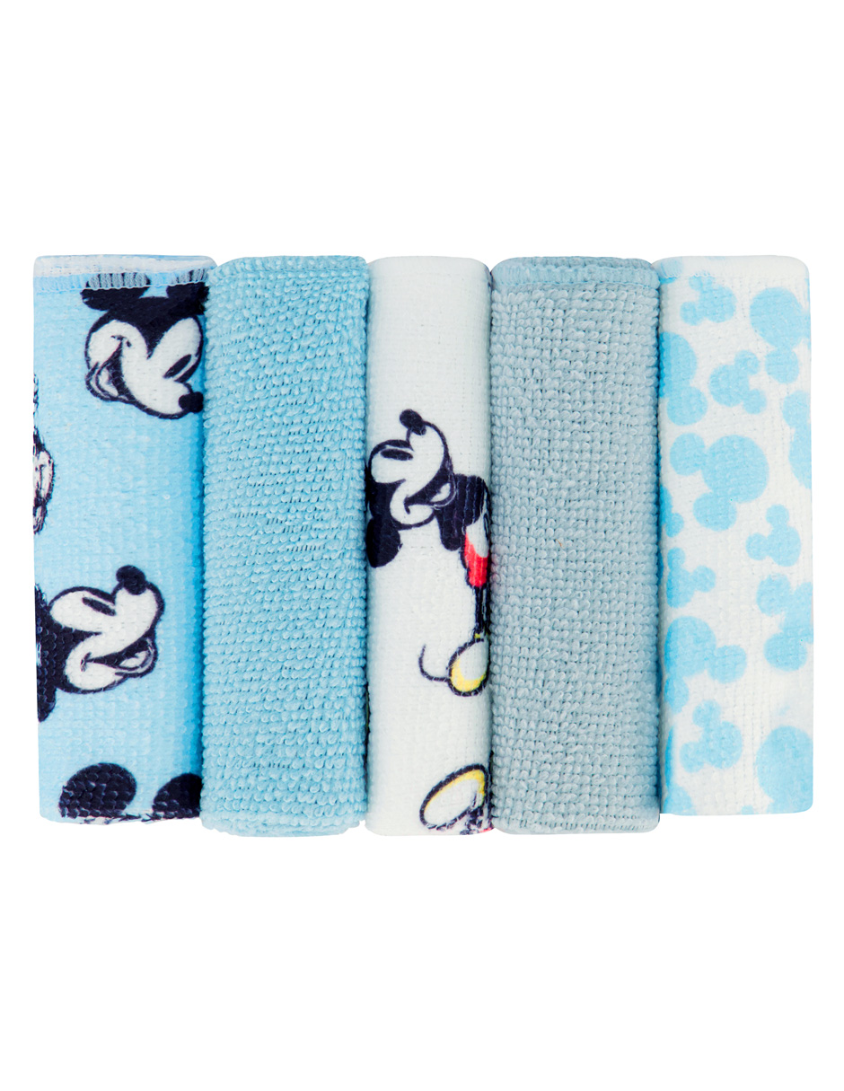 Set De Toalla De Baño Con Capucha Y 5 Toallitas Mickey Mouse Color Azul Claro
