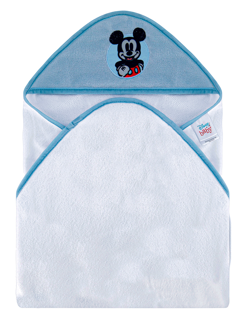 Set De Toalla De Baño Con Capucha Y 5 Toallitas Mickey Mouse Color Azul Claro