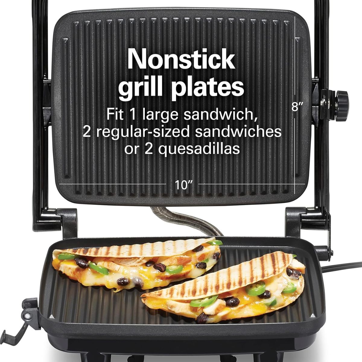 Hamilton Beach Sandwichera, Prensa para Panini, para Cualquier Espesor de Sándwich, Parrillas Antiadherentes de 25.4 x 20.32 Centímetros, Roja (25462Z)