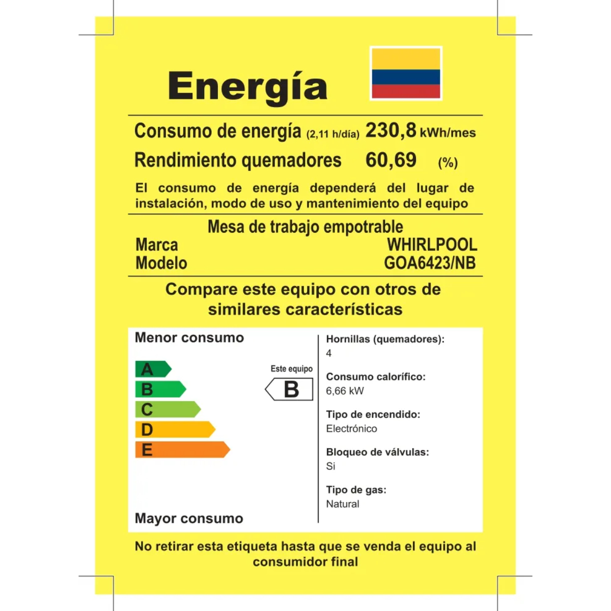 Parrilla Gas Empotre Vitrocerámica Whirlpool GOA6423NB 59 cm 4 Quemadores